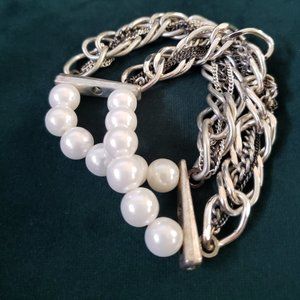 Silver Chain with Pearls Expandable Bracelet